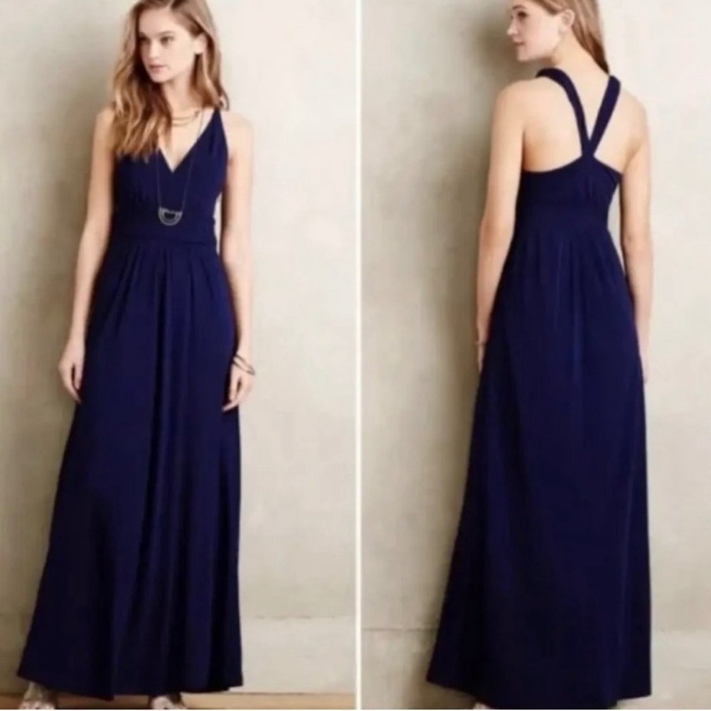 Anthropologie Maeve Navy Yuma Maxi Dress Weave Waist